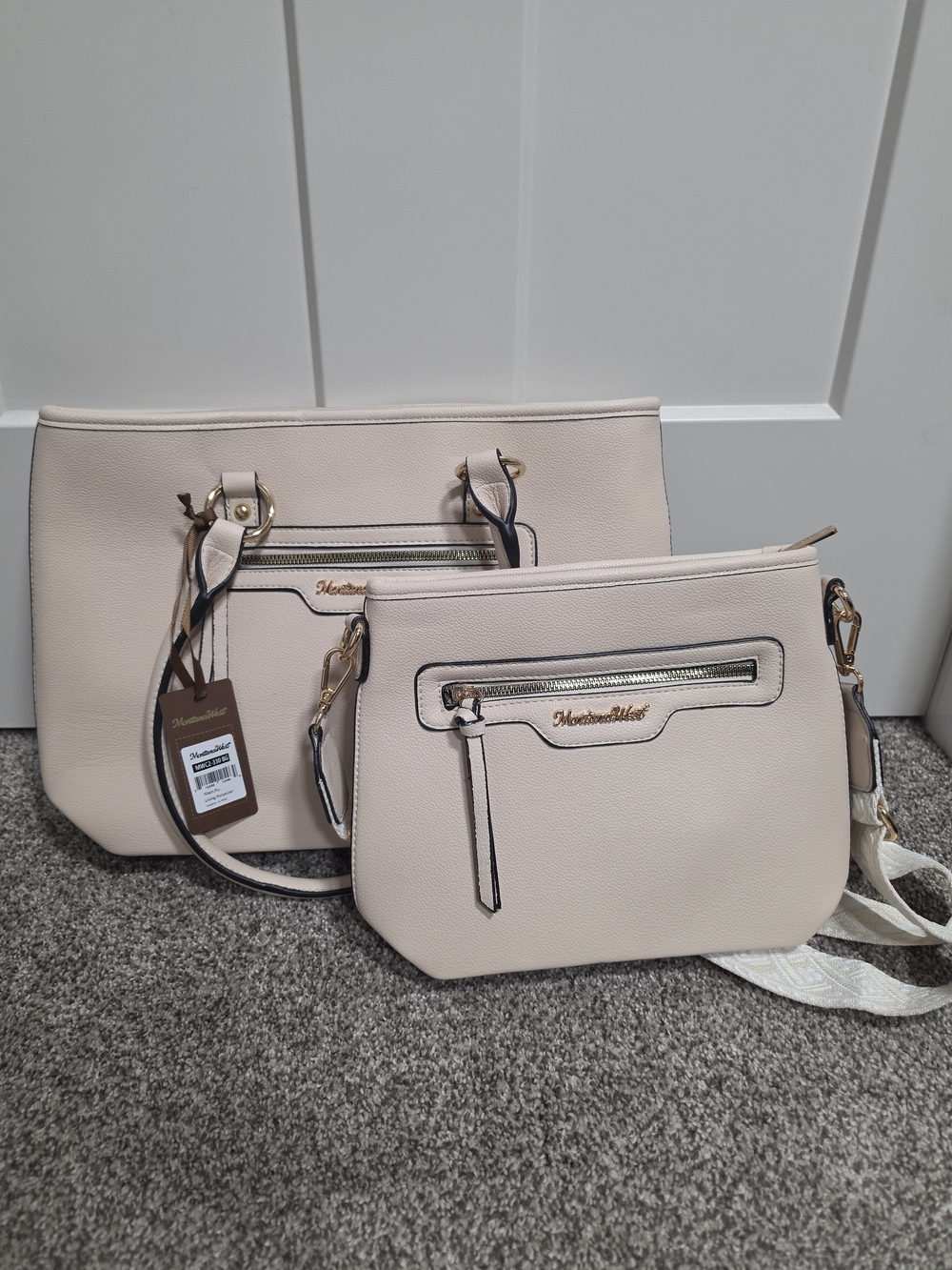 Montana West Cream Two-Piece Tote and Crossbody Set